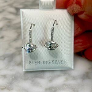 925 Side Oval Crystal Dangle Earrings